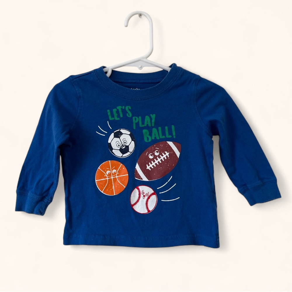 9M Boy Carter’s Long Sleeve Royal Blue Lets Play Ball Long Sleeve Shirt Baby